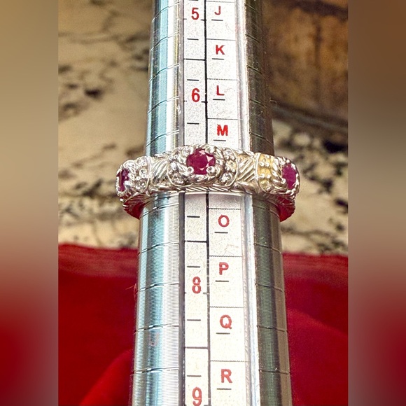 Judith Ripka Sterling Silver Ruby Stackable Band Ring with CZ Accents - Size 7 - Picture 11 of 12